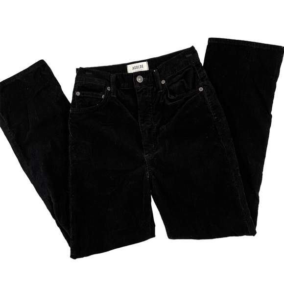 AGOLDE Black Pinch High Waist Straight Leg Corduroy Pants 25 - Picture 2 of 5